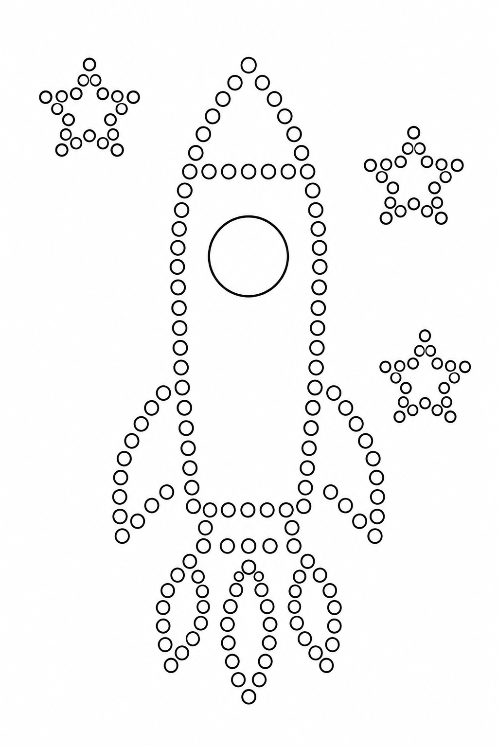 Launching rocket cotton-swab dot painting printable made with hollow circles.