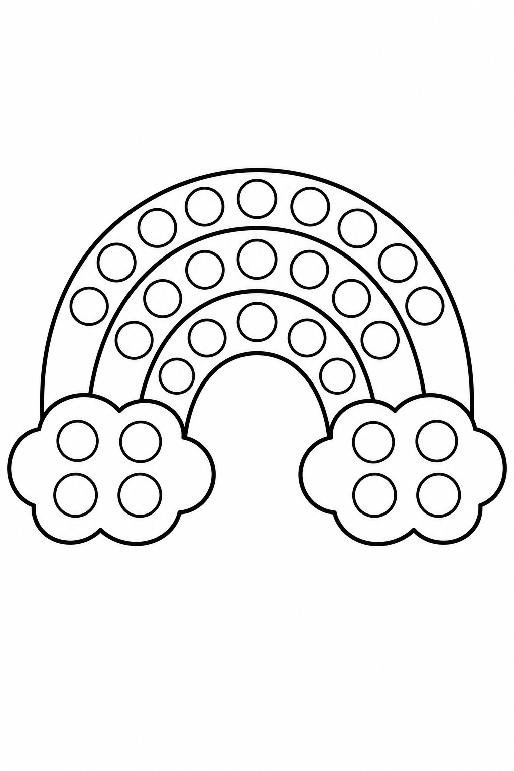 Three-band rainbow dot marker printable with large hollow circles and two clouds.