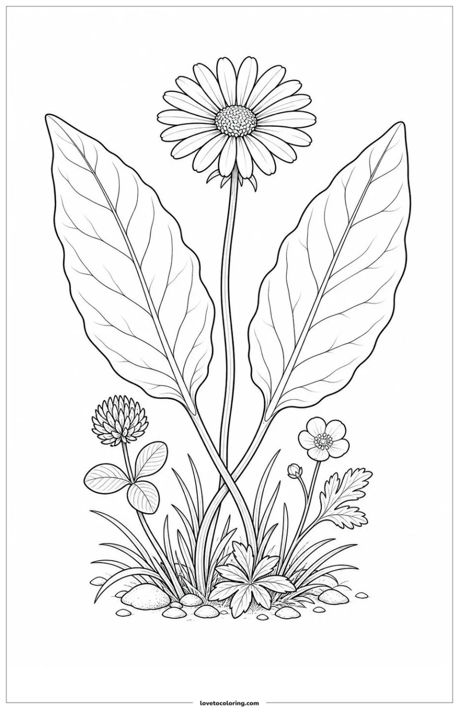 Dibujo para colorear de daisy between broad leaves