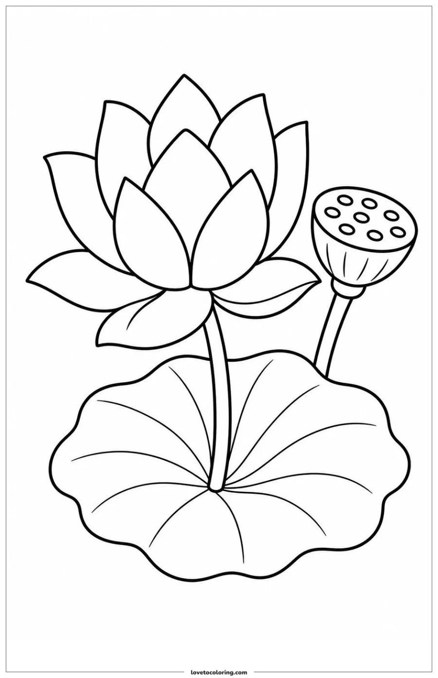 Dibujo para colorear de lotus showing a seed head beside the bloom