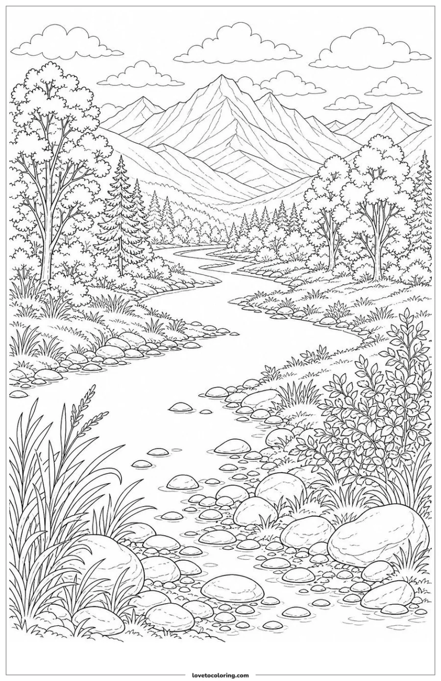 Dibujo para colorear de layered river valley
