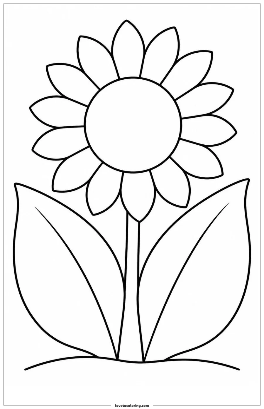 Dibujo para colorear de sunflower emerging between two large leaves