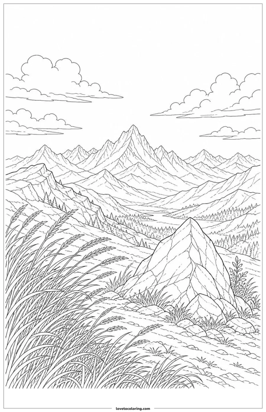 Dibujo para colorear de windy mountain range