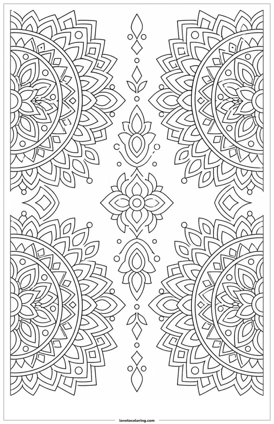 Dibujo para colorear de geometric mandala repeated in mirrored corner groups