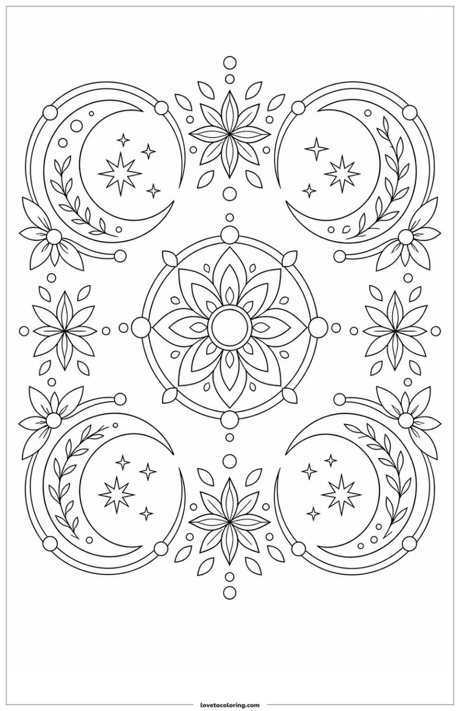 Dibujo para colorear de moon mandala interlocked through large readable shapes