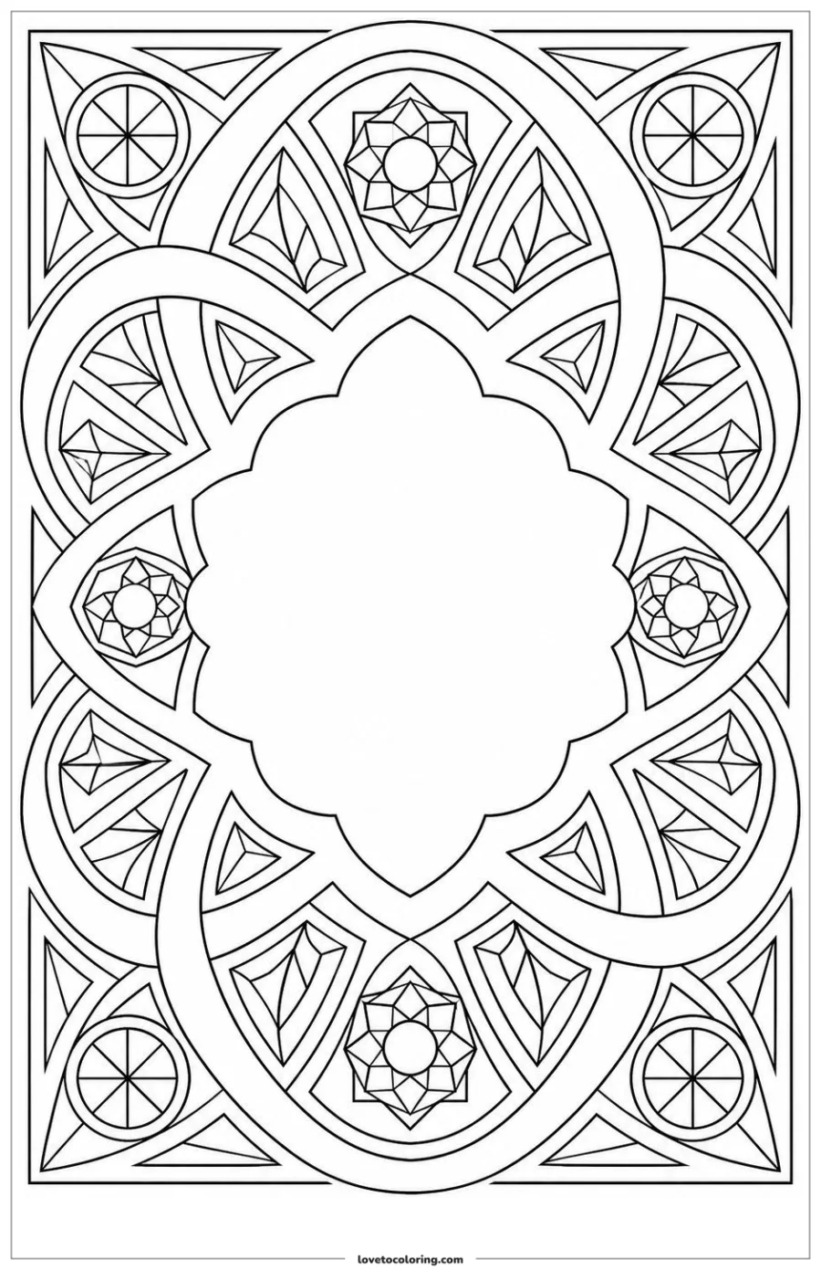 Dibujo para colorear de geometric mandala around a calm open center
