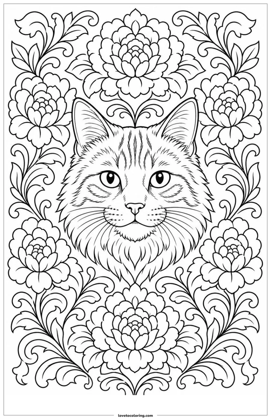 Dibujo para colorear de cat rosette repeating pattern