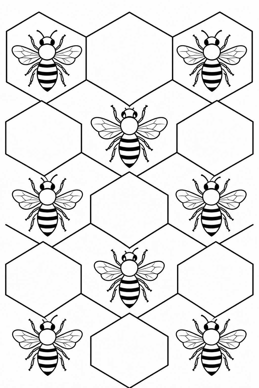 Recognizable bees alternating with large honeycomb cells.