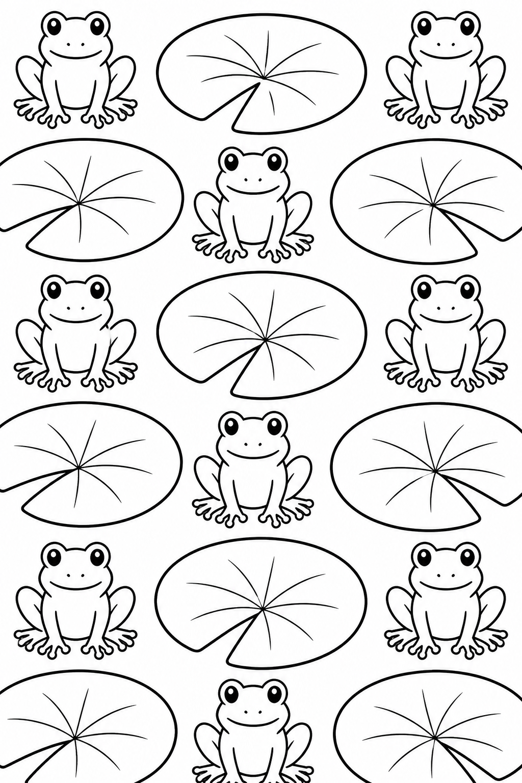 Recognizable frogs alternating with large lily pads in a pond pattern.