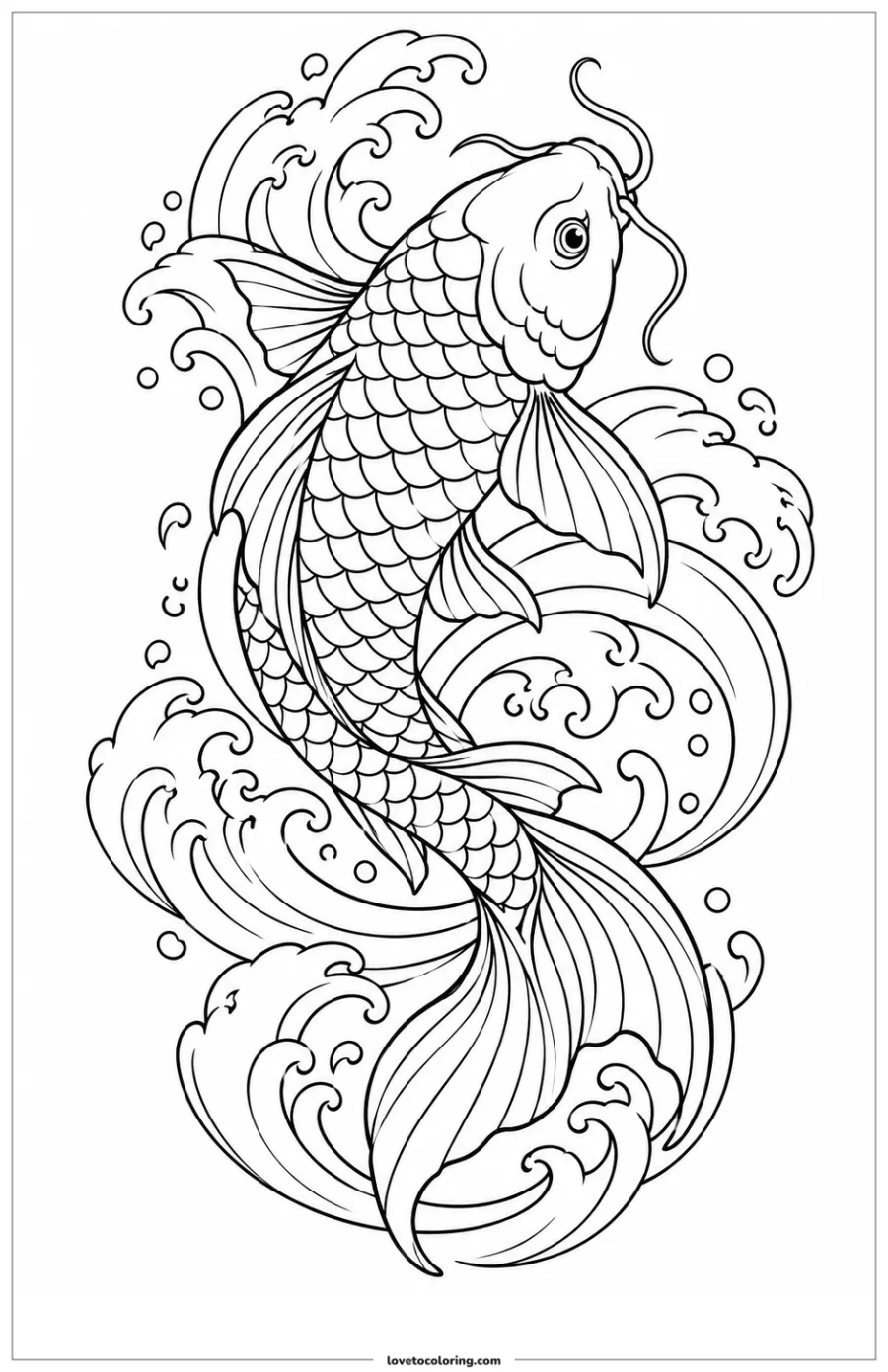 Dibujo para colorear: carpa y olas
