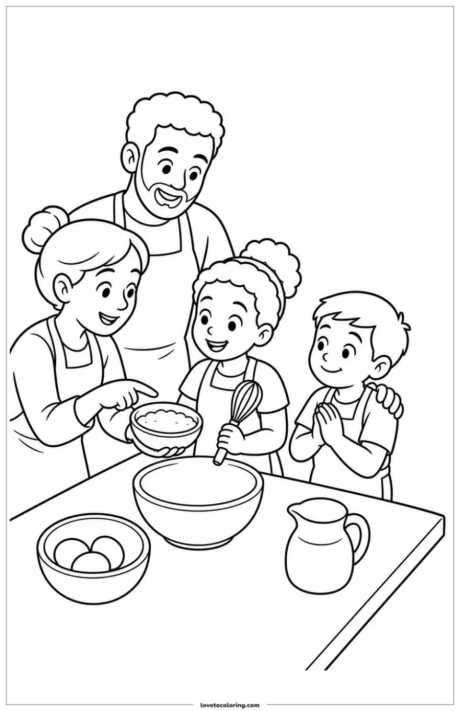 Dibujo para colorear de family cooking together