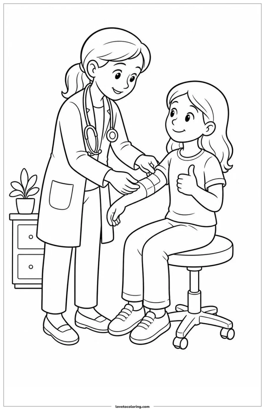 Dibujo para colorear de doctor helping patient solving a problem