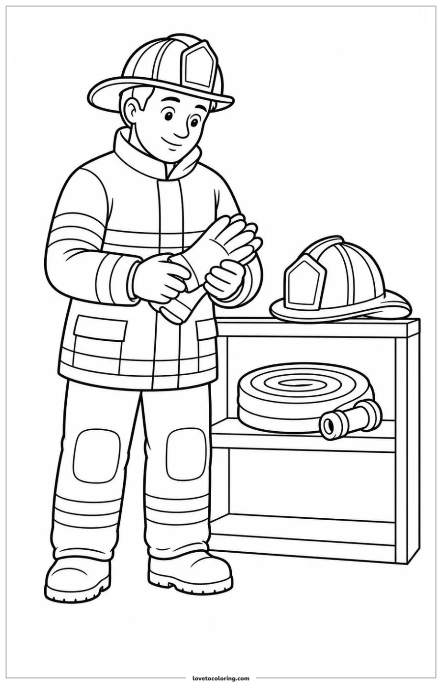 Dibujo para colorear de firefighter checking equipment finishing the job