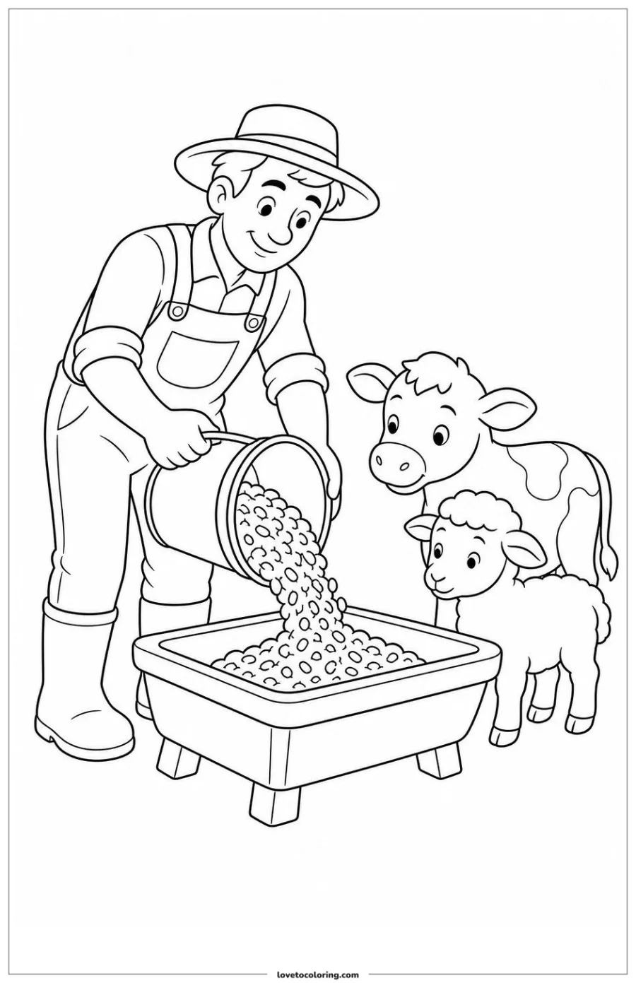 Dibujo para colorear de farmer feeding animals