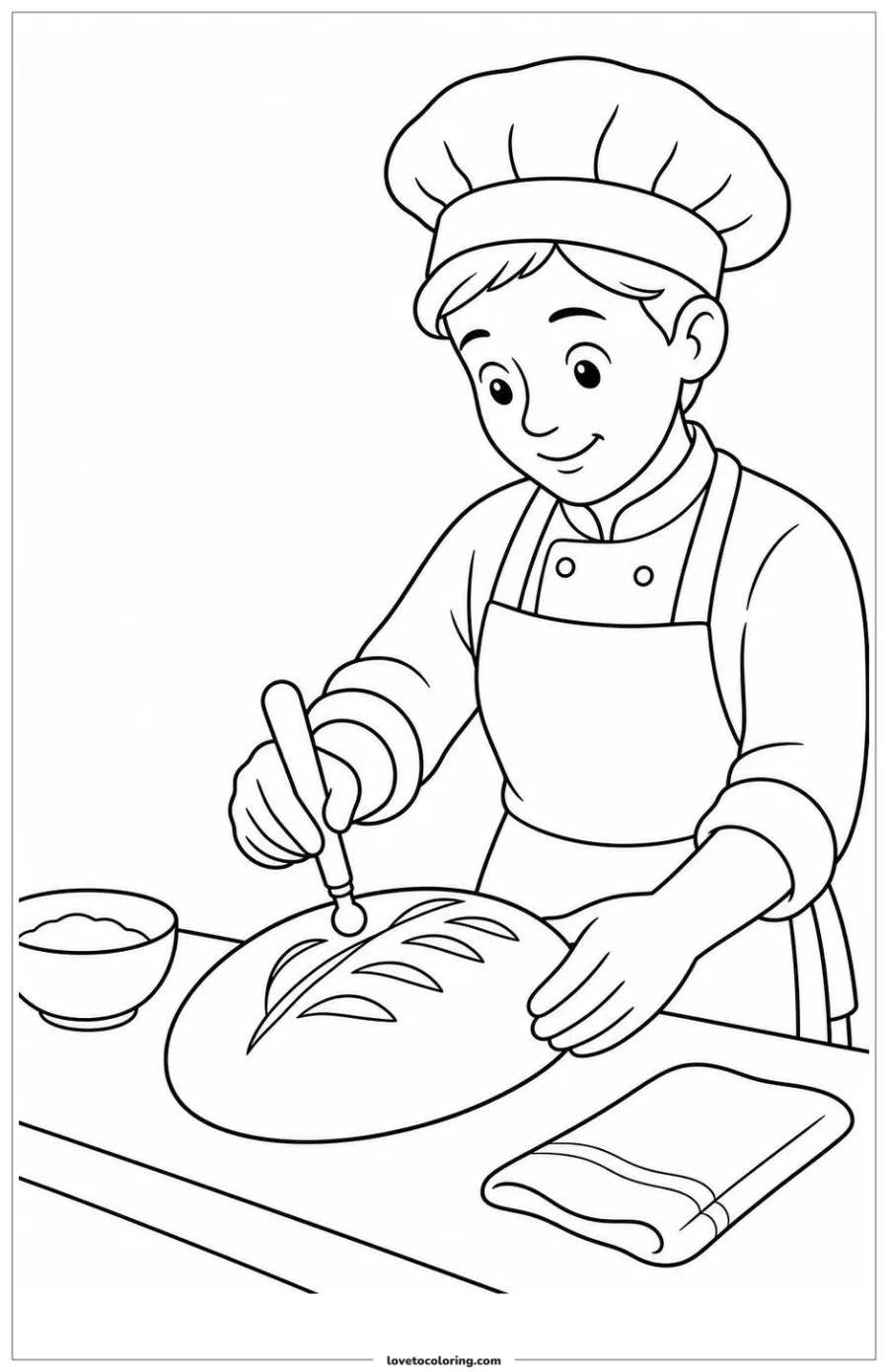 Dibujo para colorear de baker decorating a loaf of bread