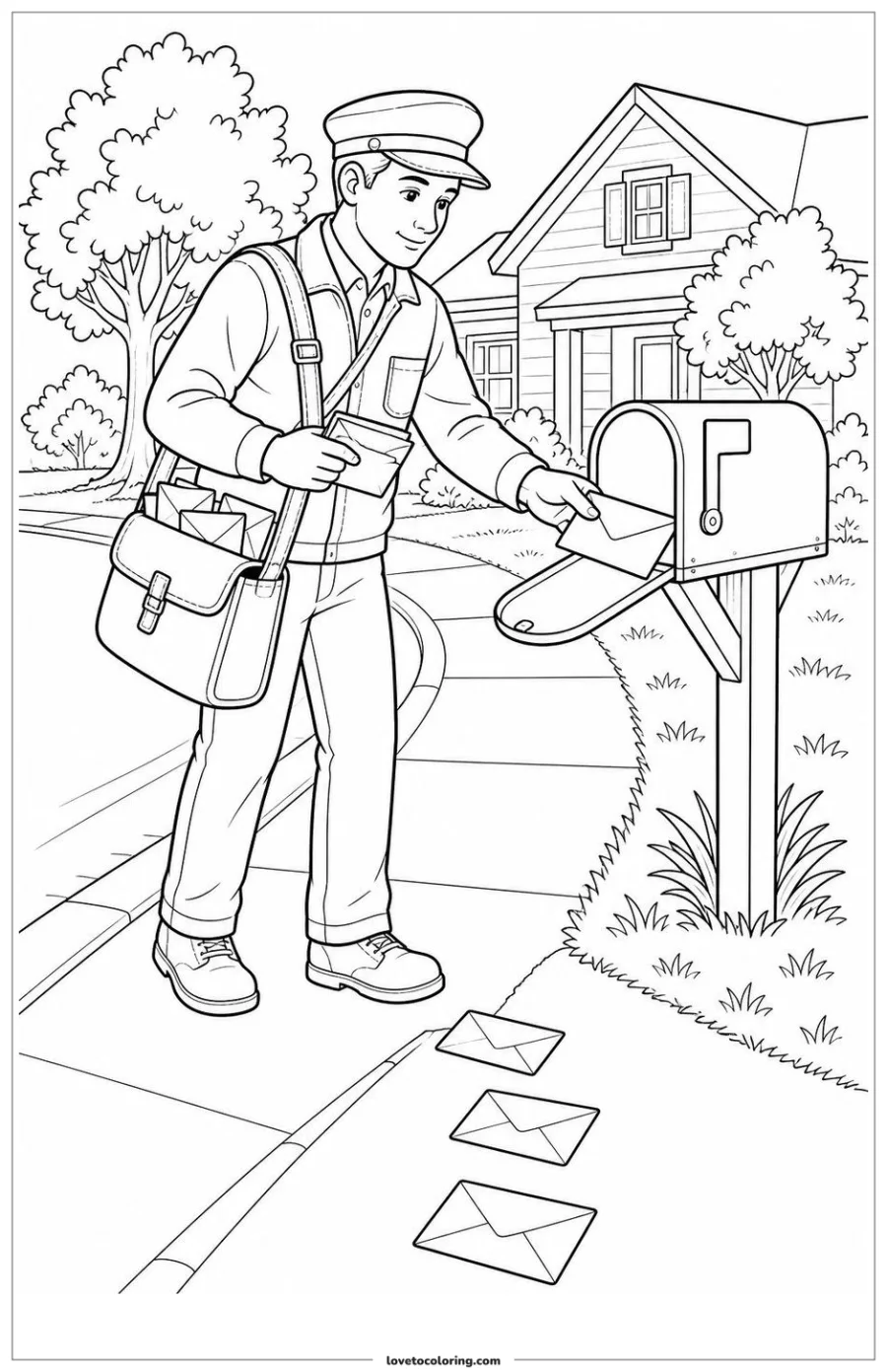 Dibujo para colorear de mail carrier delivering letters and completing the next step