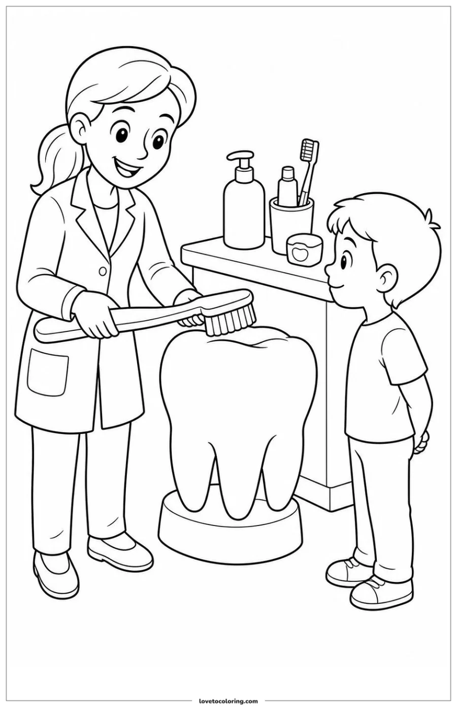 Dibujo para colorear de dentist teaching brushing without text