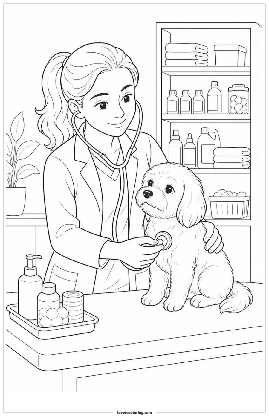 Dibujo para colorear de veterinarian and pet