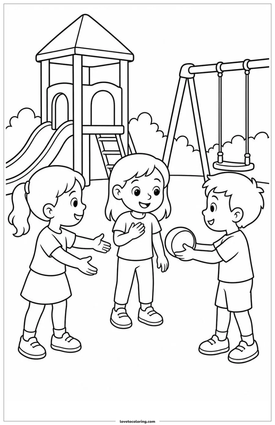 Dibujo para colorear de children welcoming a friend at the playground