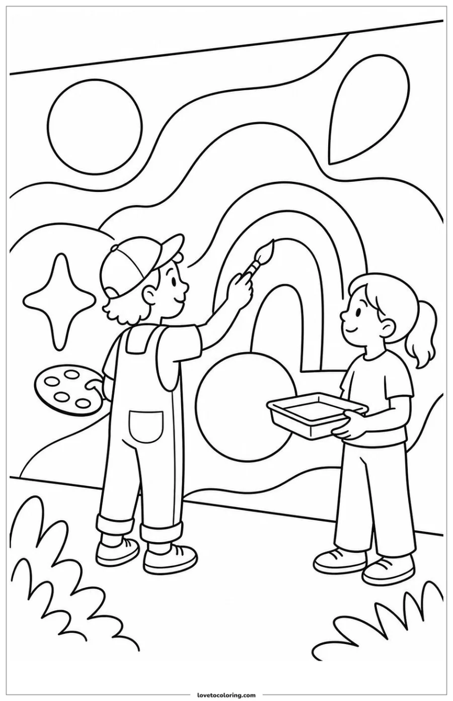 Dibujo para colorear de artist painting a mural