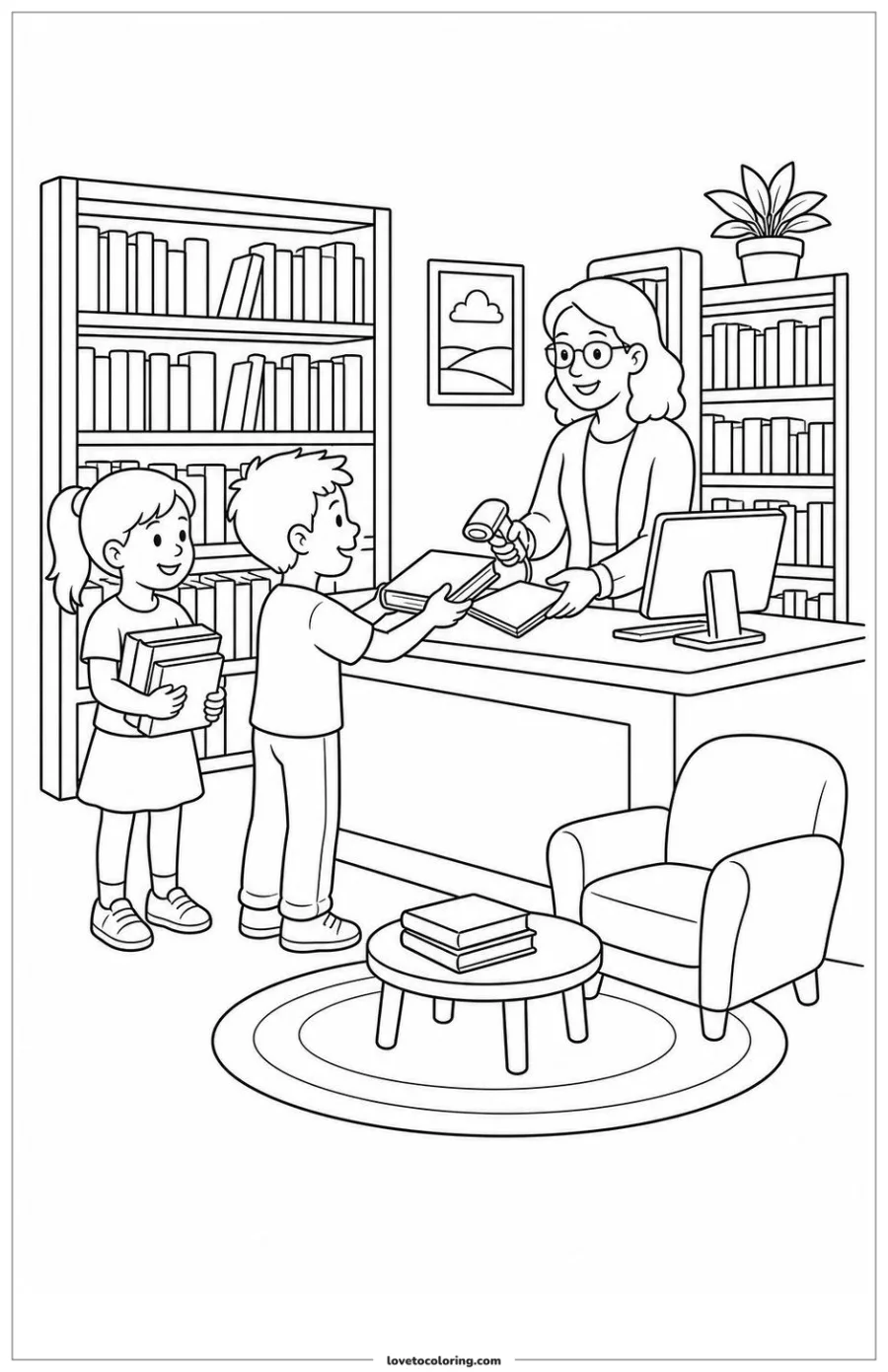 Dibujo para colorear de library checkout