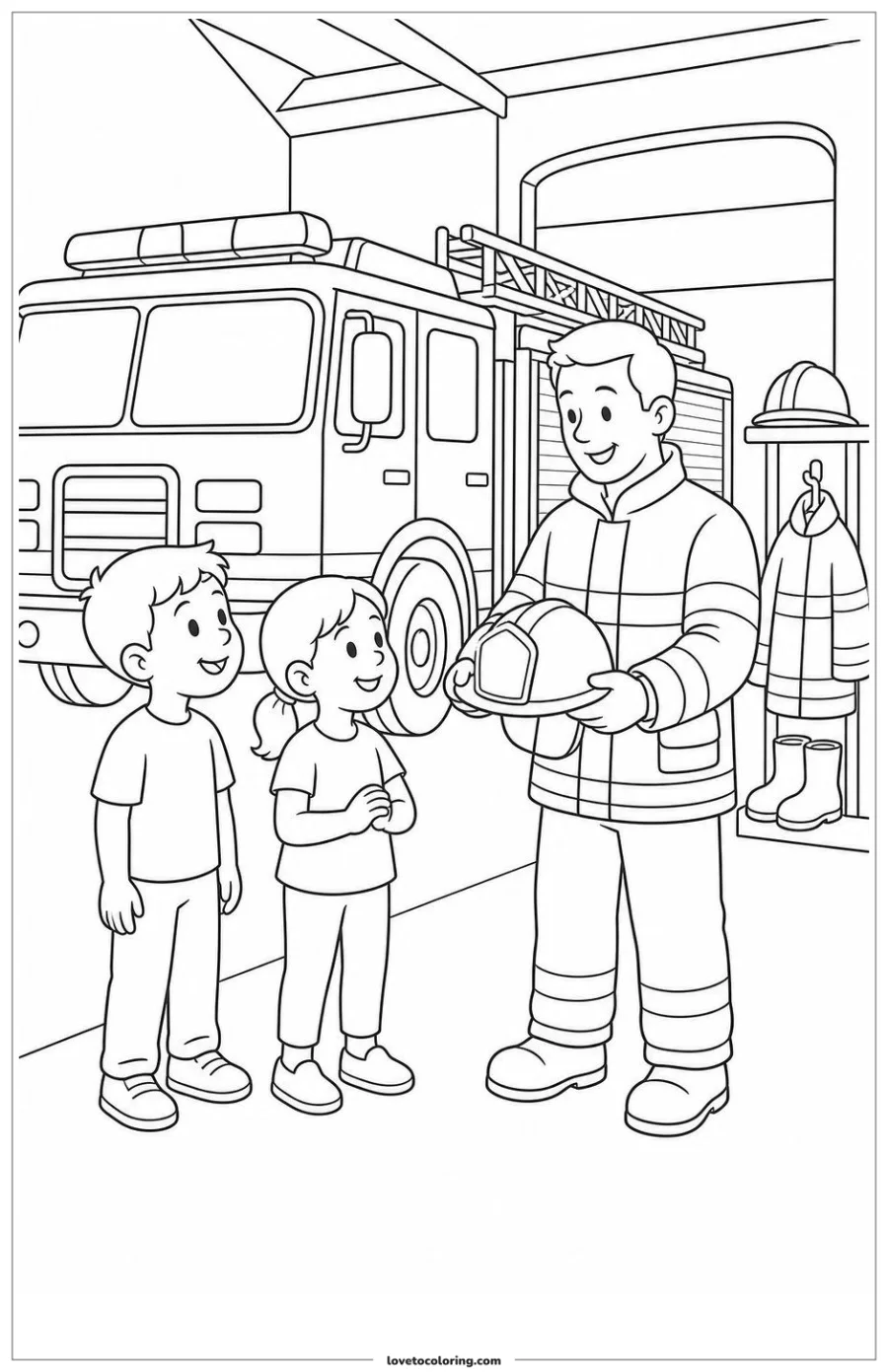Dibujo para colorear de fire station visit