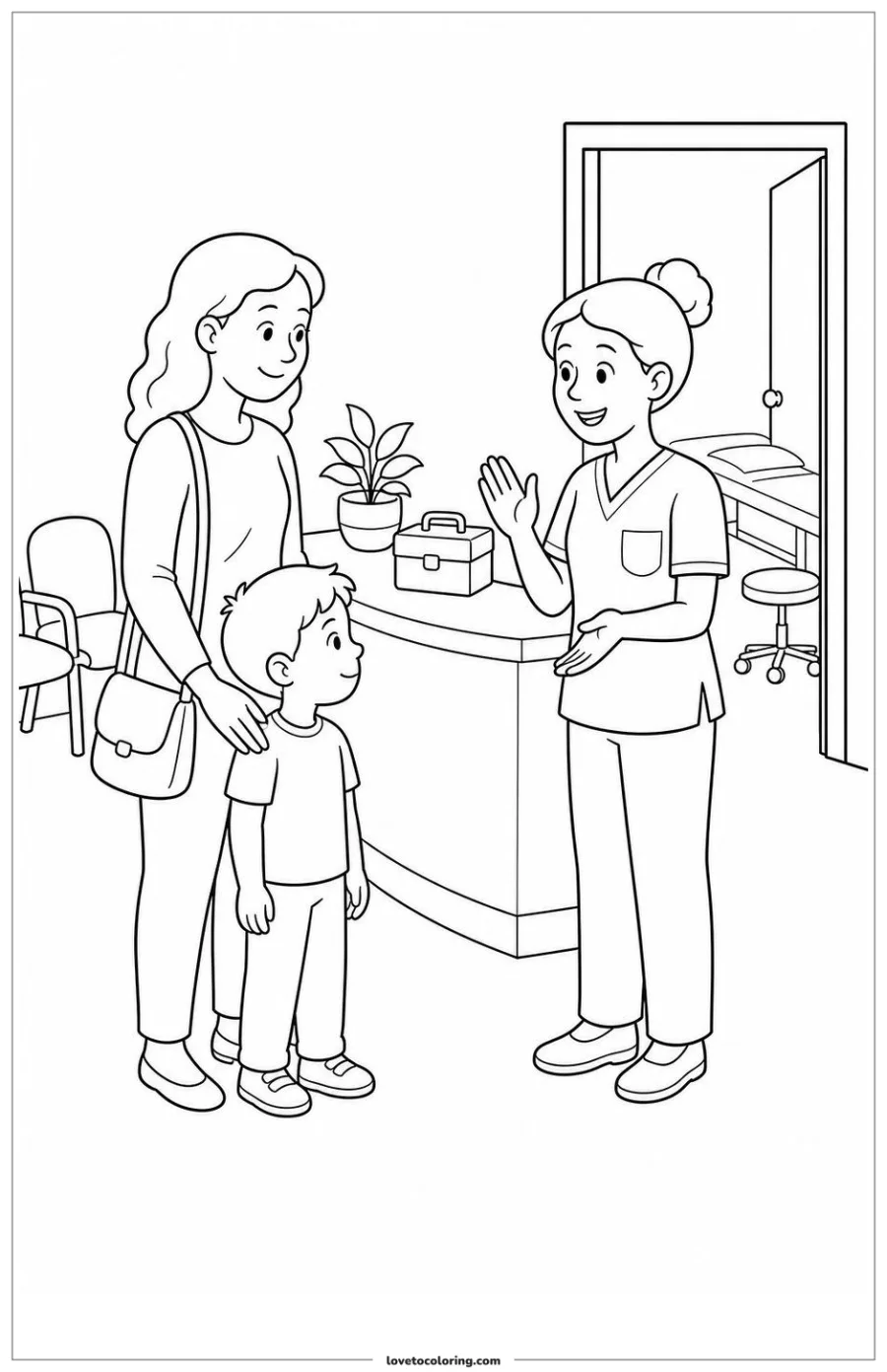 Dibujo para colorear de clinic check-in