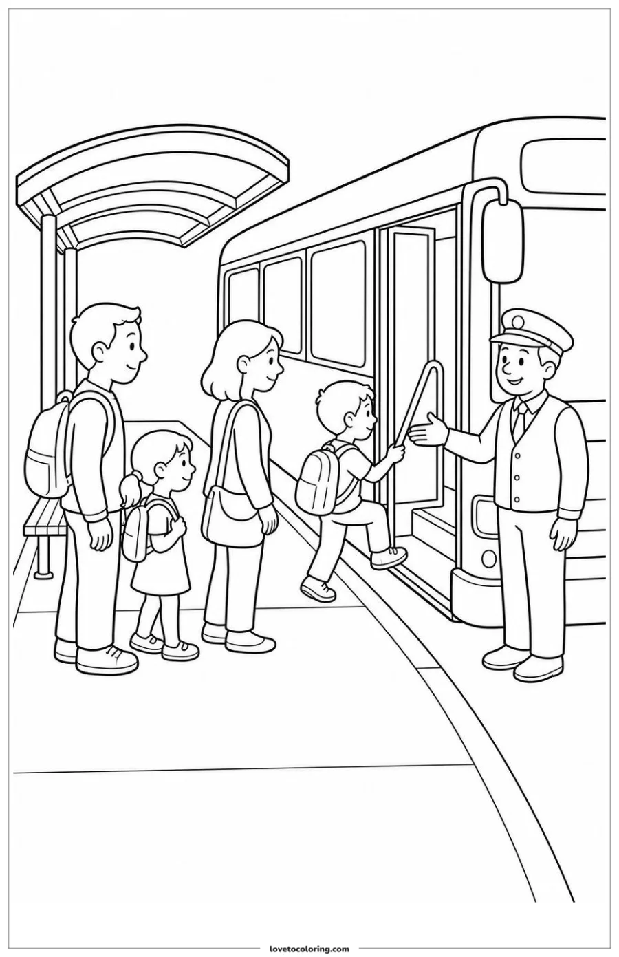 Dibujo para colorear de bus station boarding