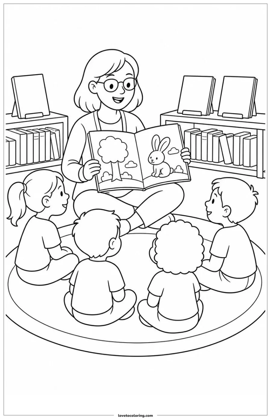 Dibujo para colorear de library story time