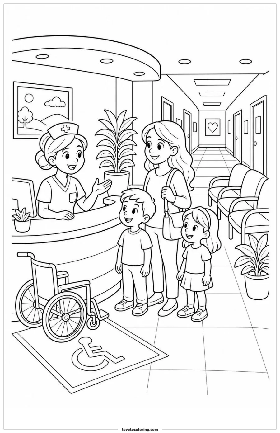 Dibujo para colorear de hospital welcome