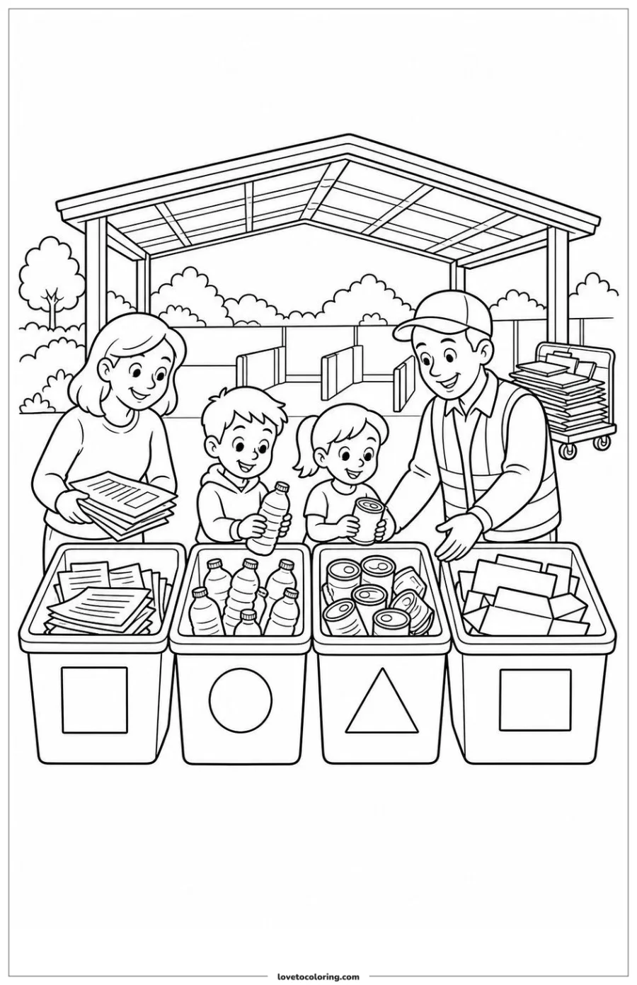 Dibujo para colorear de recycling center sorting