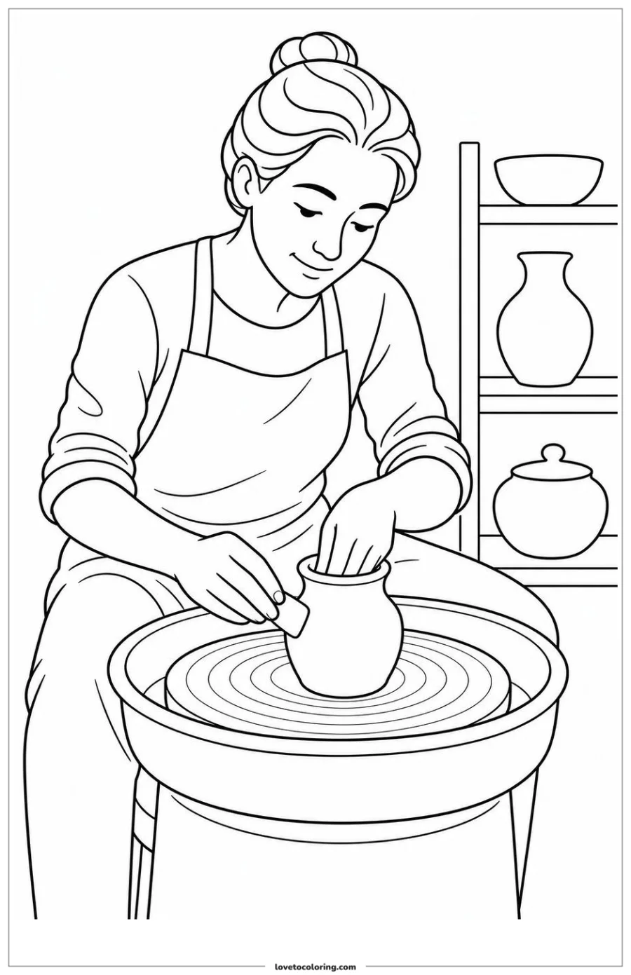 Dibujo para colorear de shaping clay on a potter's wheel
