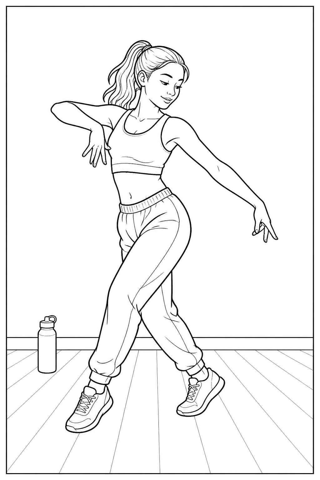Dancer practicing one choreography step in an open studio.