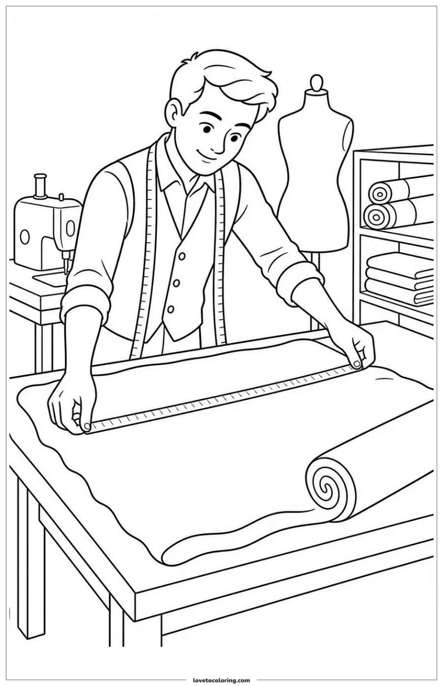 Dibujo para colorear de measuring fabric for a design