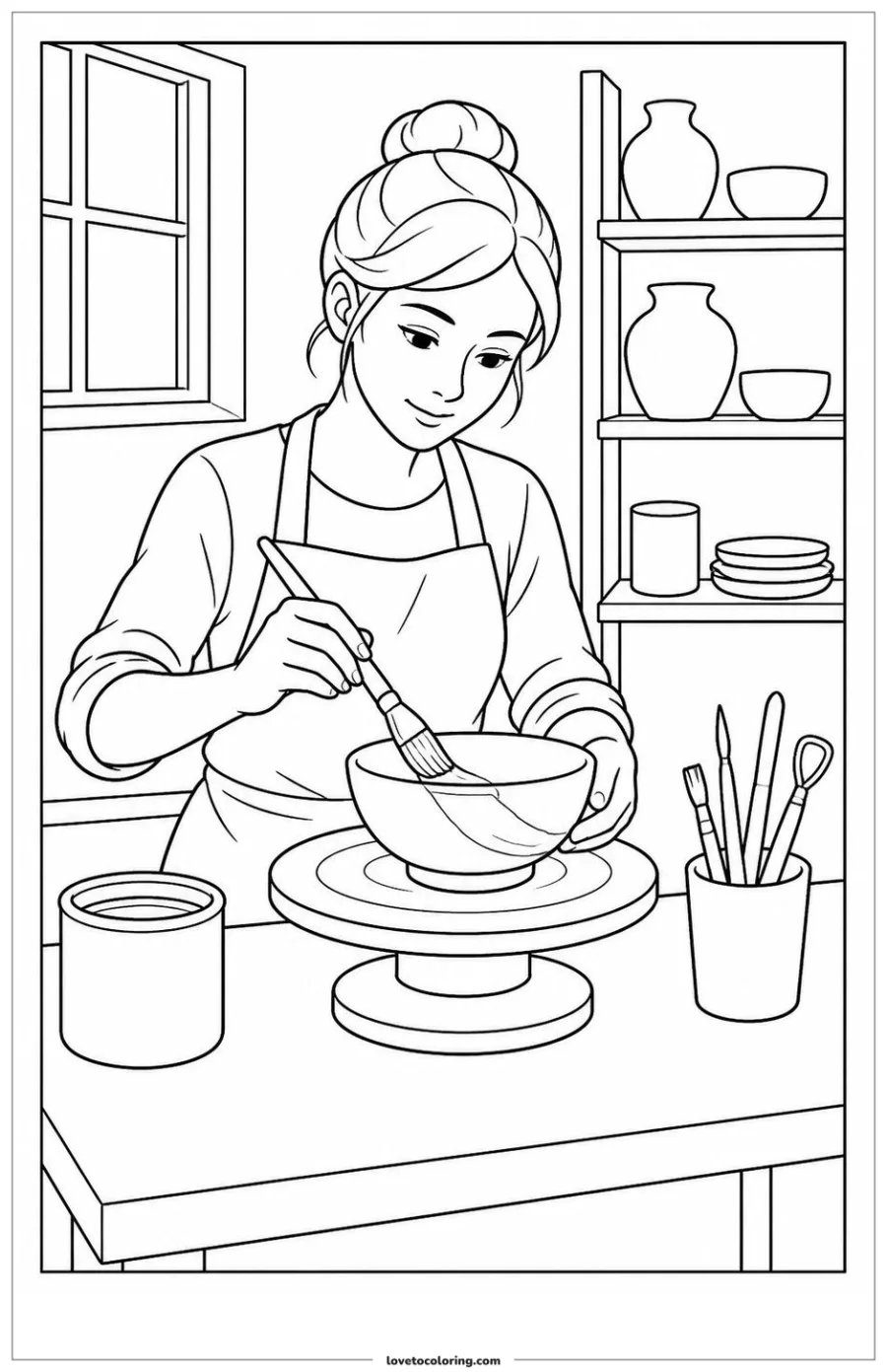 Dibujo para colorear de baker finishing bread at a bakery counter