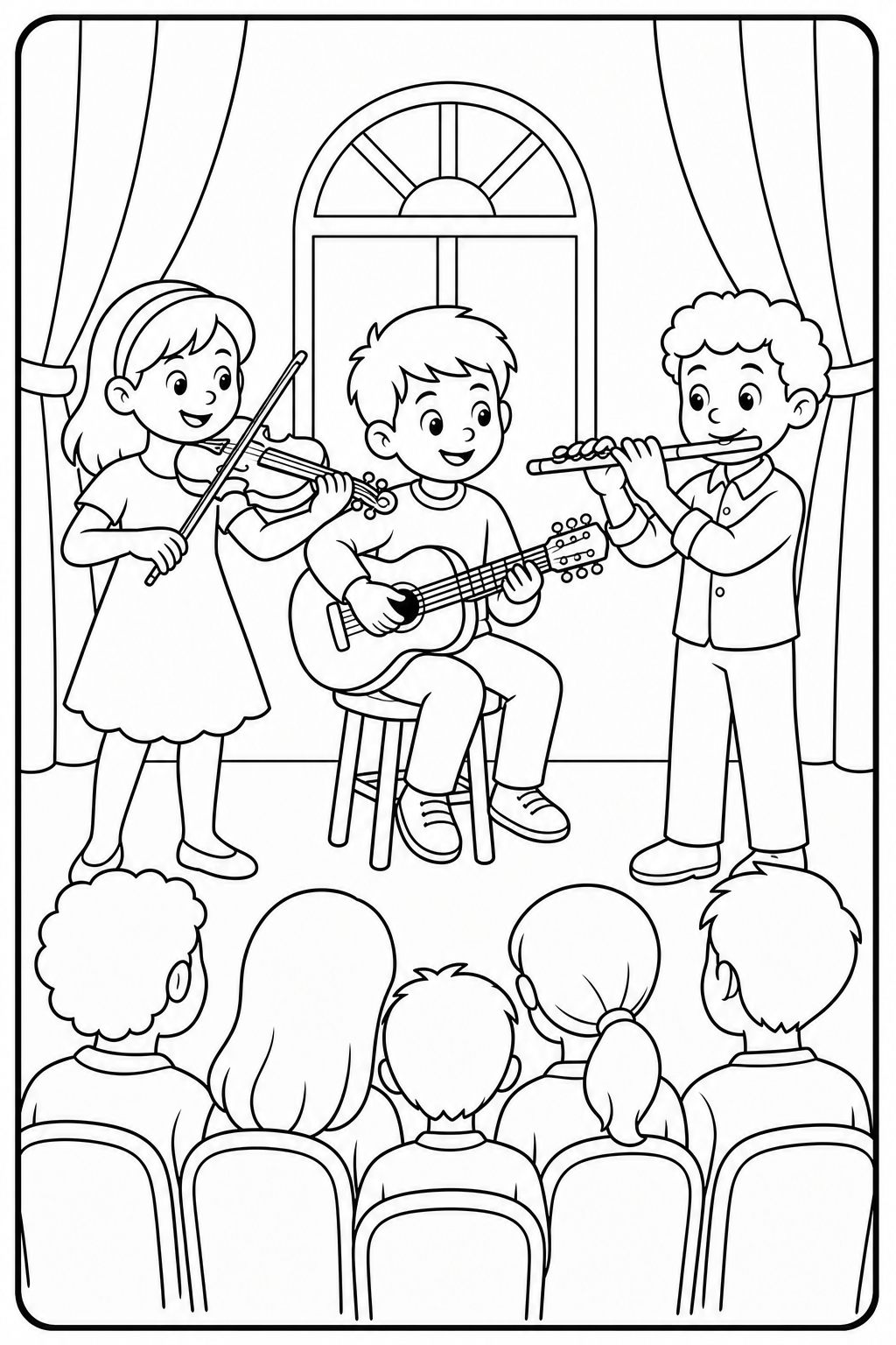 Young musicians performing together for a small audience.