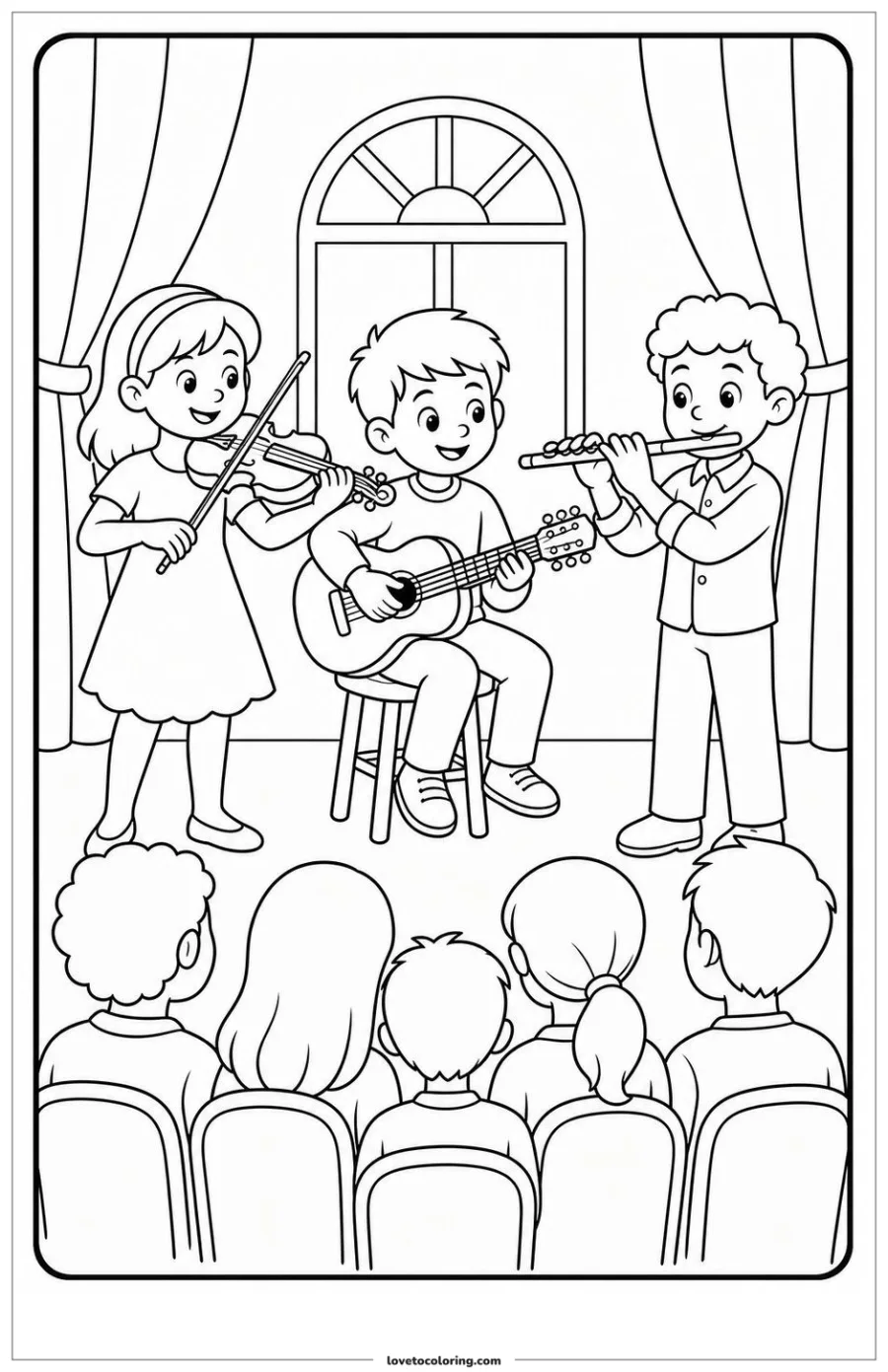 Dibujo para colorear de performing music for a small audience