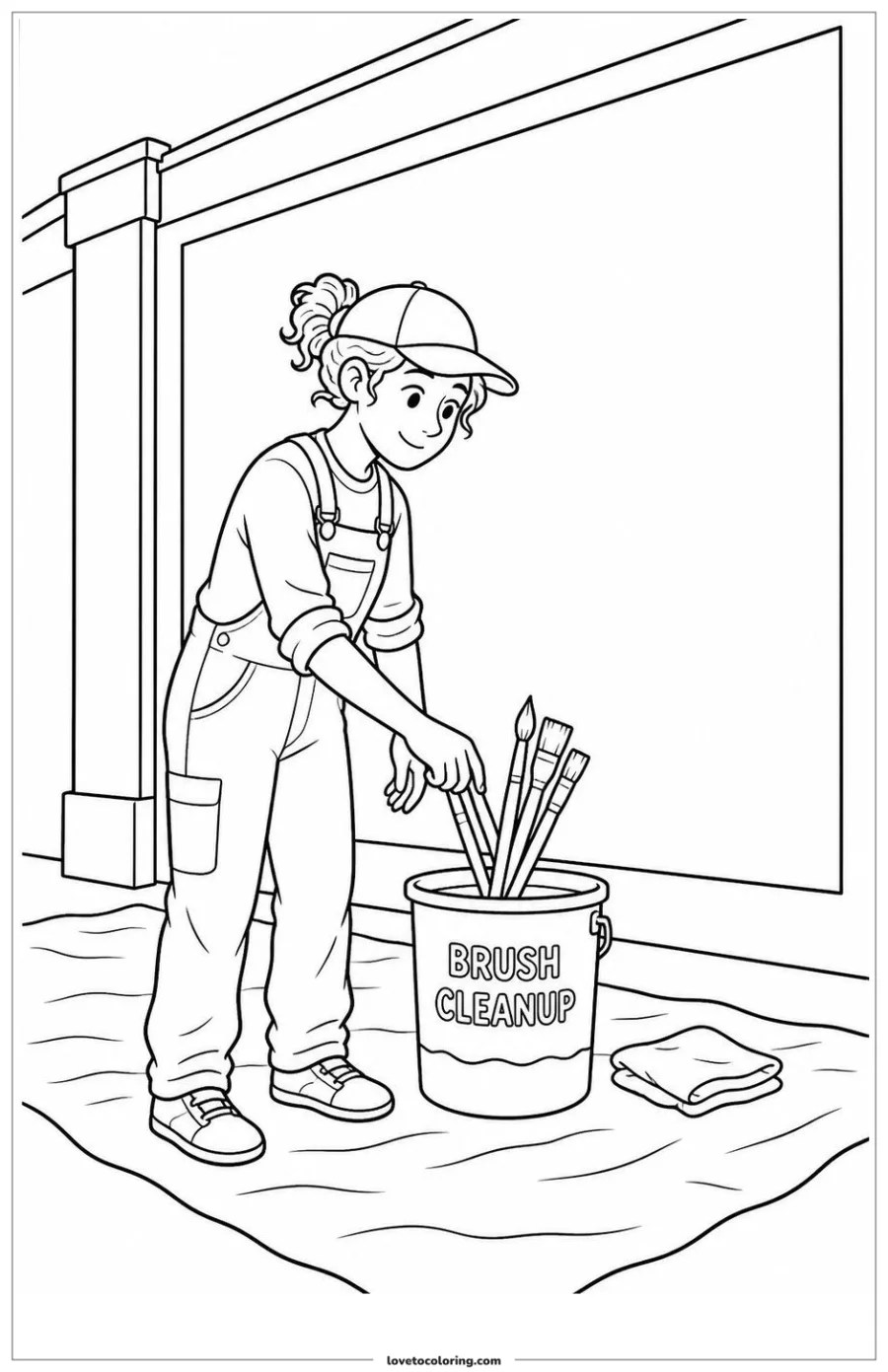 Dibujo para colorear de cleaning brushes after a mural