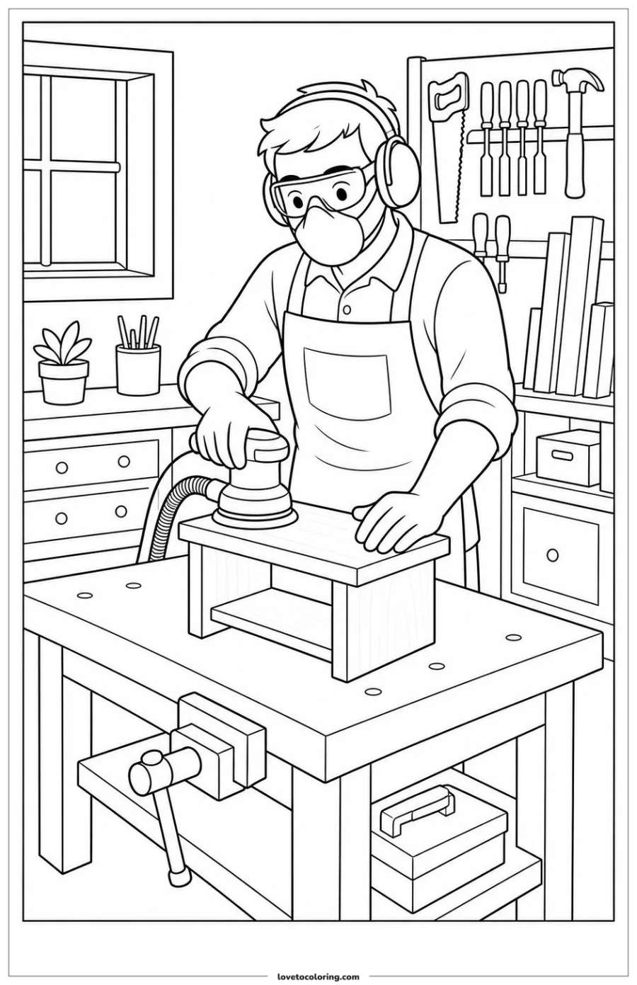 Dibujo para colorear de sanding a wooden project safely