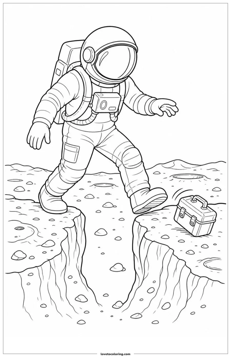 Dibujo para colorear de astronaut crossing between two crater rims