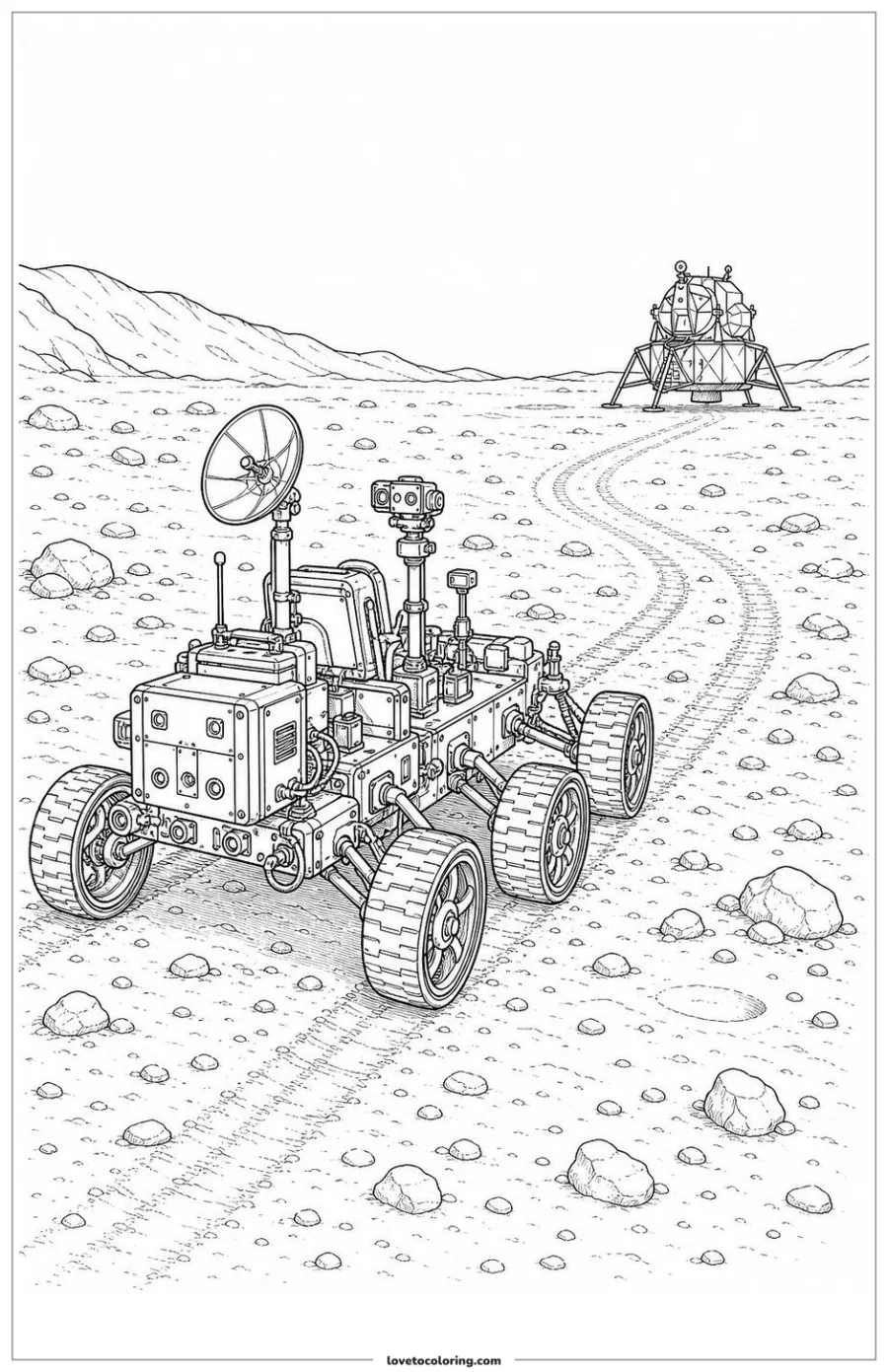 Dibujo para colorear de moon rover approaching a lander