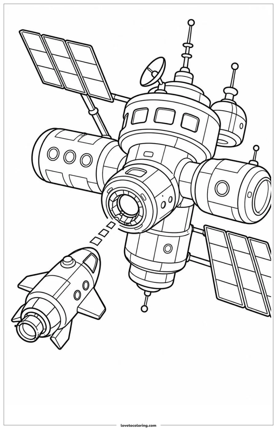 Dibujo para colorear de space station receiving a small docking craft