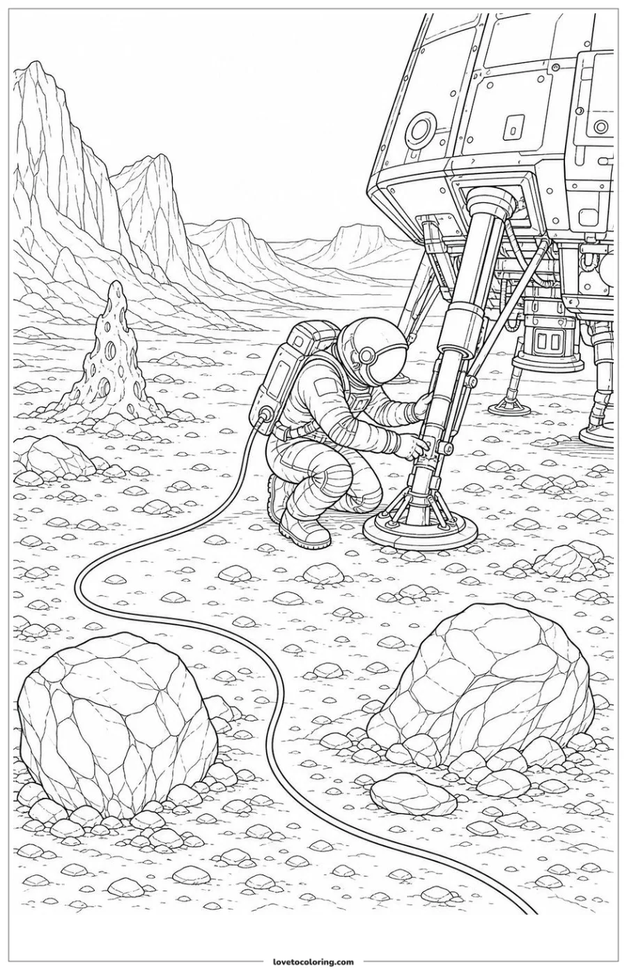 Dibujo para colorear de astronaut checking a landing leg