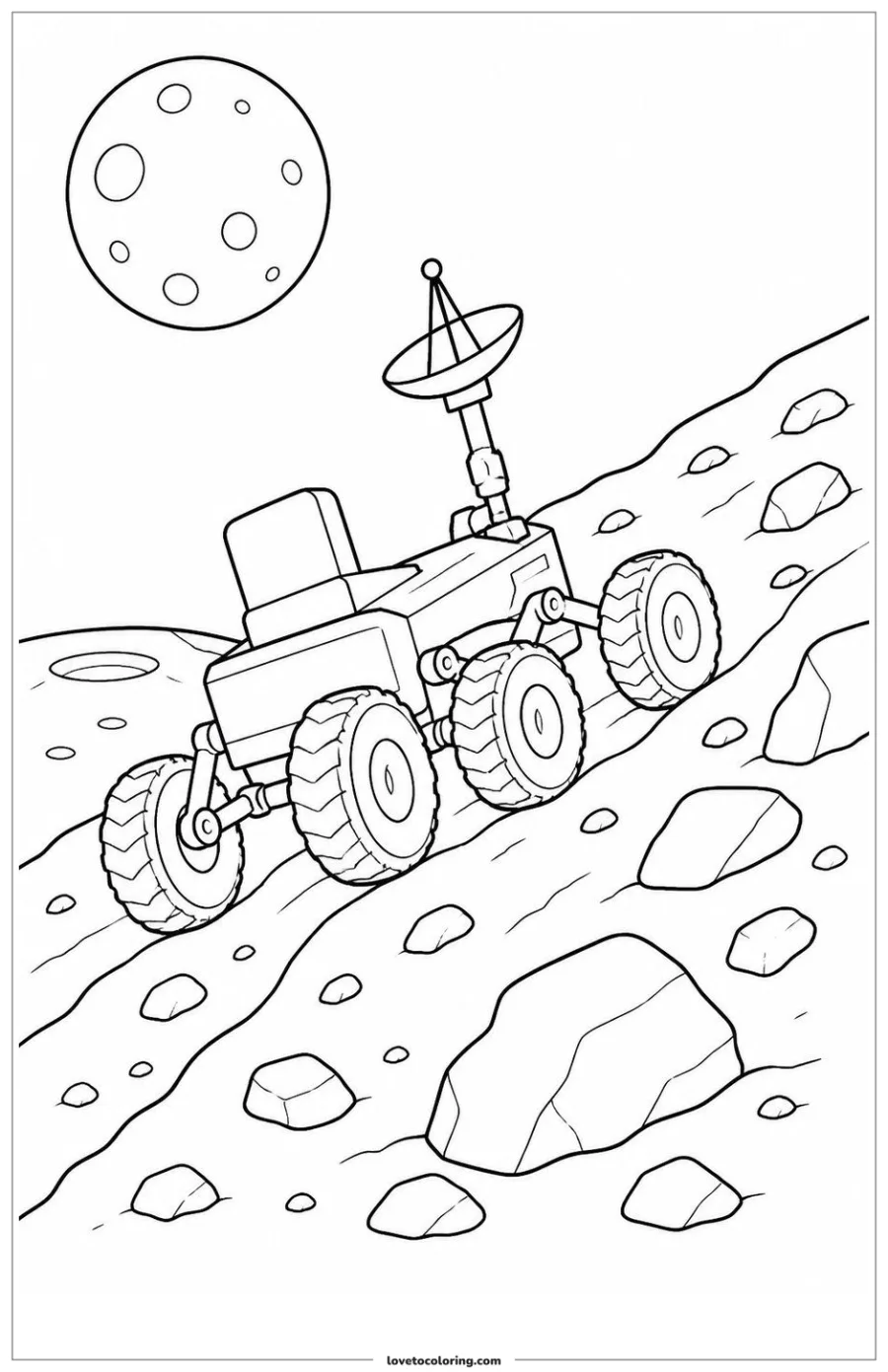 Dibujo para colorear de moon rover climbing a rocky slope