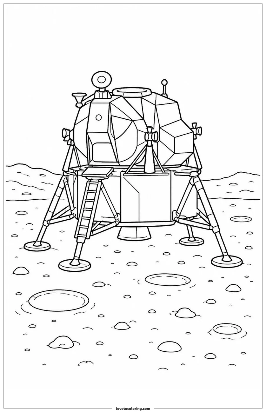 Dibujo para colorear de lunar lander showing all landing legs in stable contact