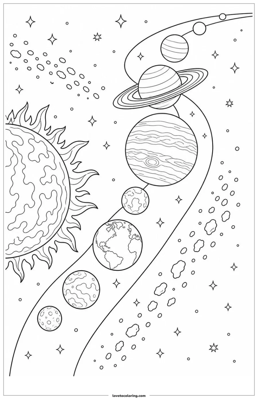 Dibujo para colorear de solar system along one broad curved route