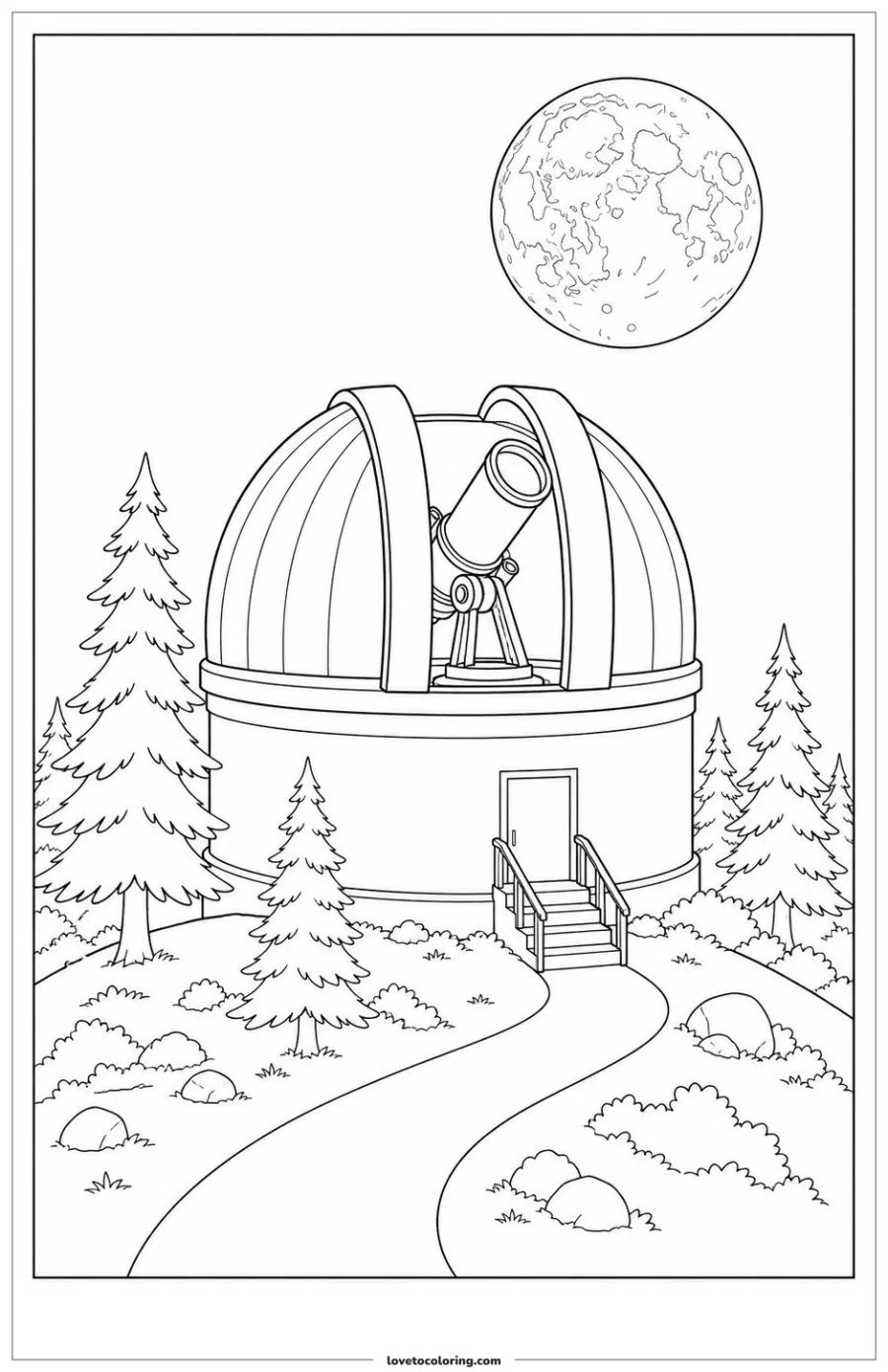 Dibujo para colorear de observatory aligning a telescope with the moon