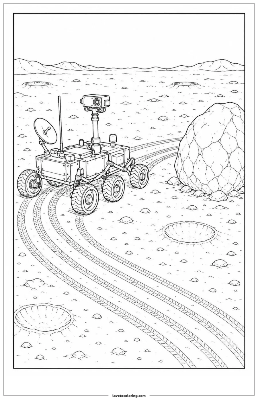 Dibujo para colorear de moon rover mapping a route around a boulder