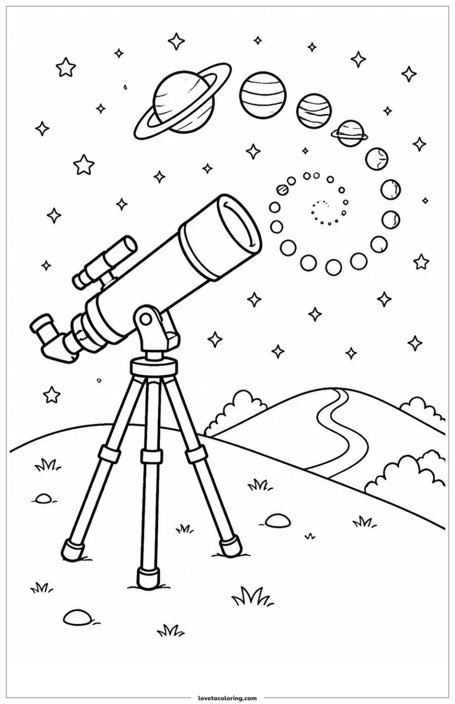 Dibujo para colorear de telescope standing ready at a dark-sky viewing site