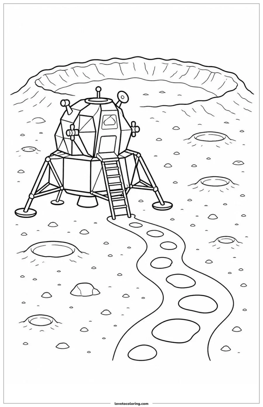 Dibujo para colorear de lunar lander waiting beside an astronaut route